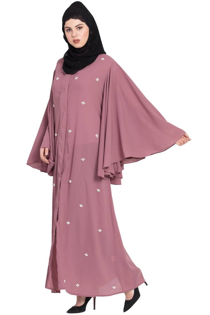 Nazneen Butterfly Sleeve Front Open Pearls Dubai Kaftan