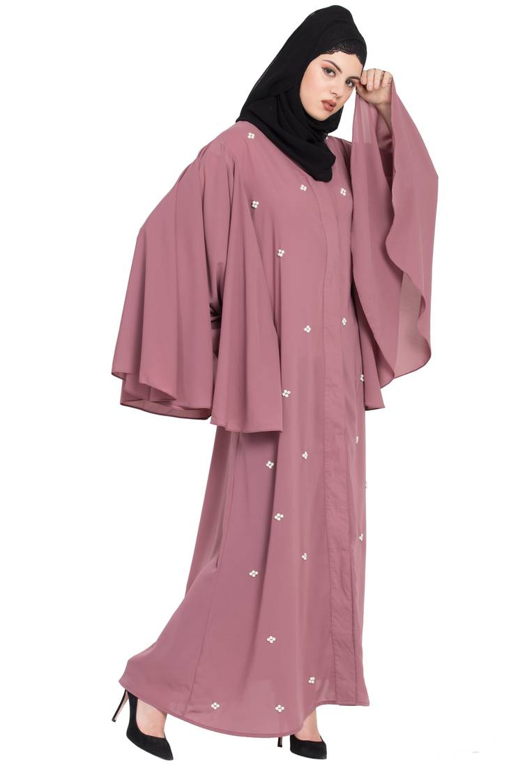 Nazneen Butterfly Sleeve Front Open Pearls Dubai Kaftan