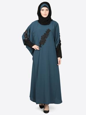 Nazneen Patch Contrst Cuff Teal Kaftan 1