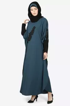 Nazneen Patch Contrst Cuff Teal Kaftan