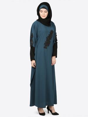 Nazneen Patch Contrst Cuff Teal Kaftan 3