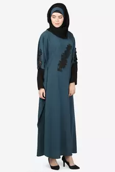 Nazneen Patch Contrst Cuff Teal Kaftan