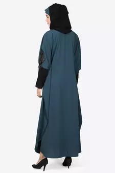 Nazneen Patch Contrst Cuff Teal Kaftan