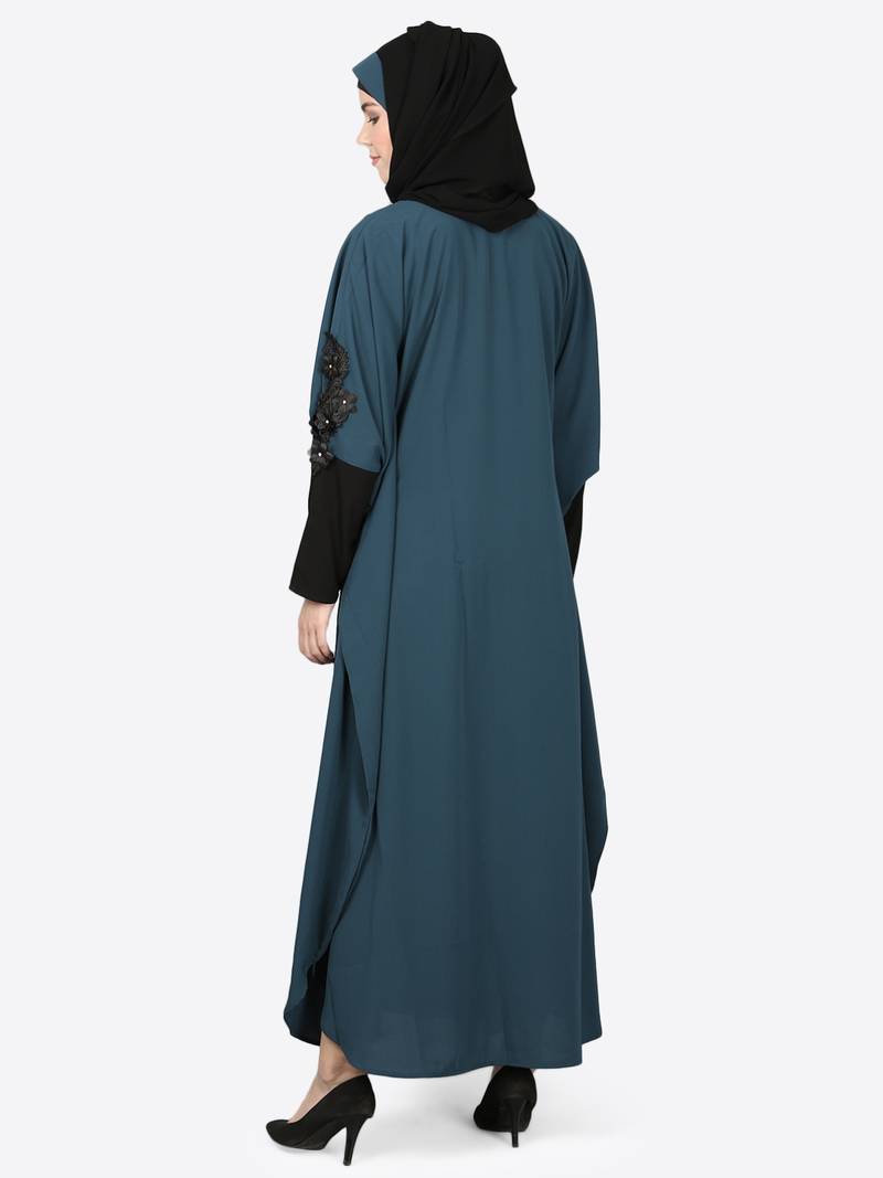 Nazneen Patch Contrst Cuff Teal Kaftan