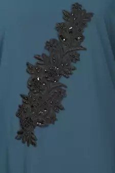 Nazneen Patch Contrst Cuff Teal Kaftan