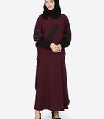 Nazneen Patch Contrast Cuff Wine Kaftan Abaya