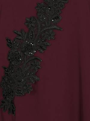 Nazneen Patch Contrast Cuff Wine Kaftan Abaya 6