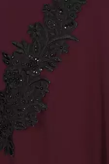 Nazneen Patch Contrast Cuff Wine Kaftan Abaya