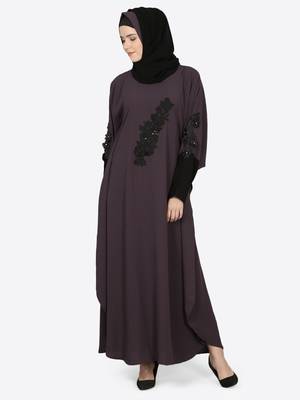 Nazneen Patch Contrst Cuff Purple Kaftan 1