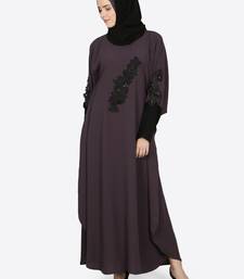 Nazneen Patch Contrst Cuff Purple Kaftan