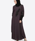 Nazneen Patch Contrst Cuff Purple Kaftan