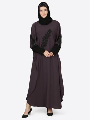 Nazneen Patch Contrst Cuff Purple Kaftan 2