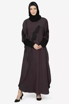 Nazneen Patch Contrst Cuff Purple Kaftan