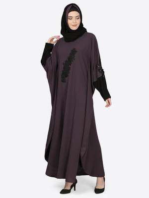 Nazneen Patch Contrst Cuff Purple Kaftan 3