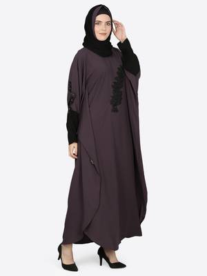 Nazneen Patch Contrst Cuff Purple Kaftan 4