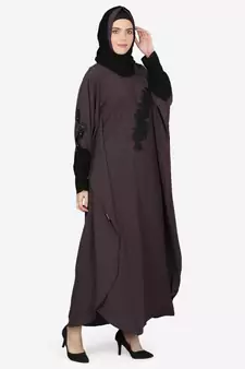 Nazneen Patch Contrst Cuff Purple Kaftan