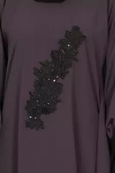 Nazneen Patch Contrst Cuff Purple Kaftan