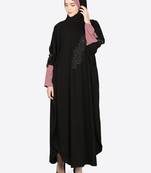 Nazneen Patch Contrst Cuff Black Kaftan