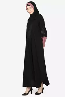 Nazneen Patch Contrst Cuff Black Kaftan