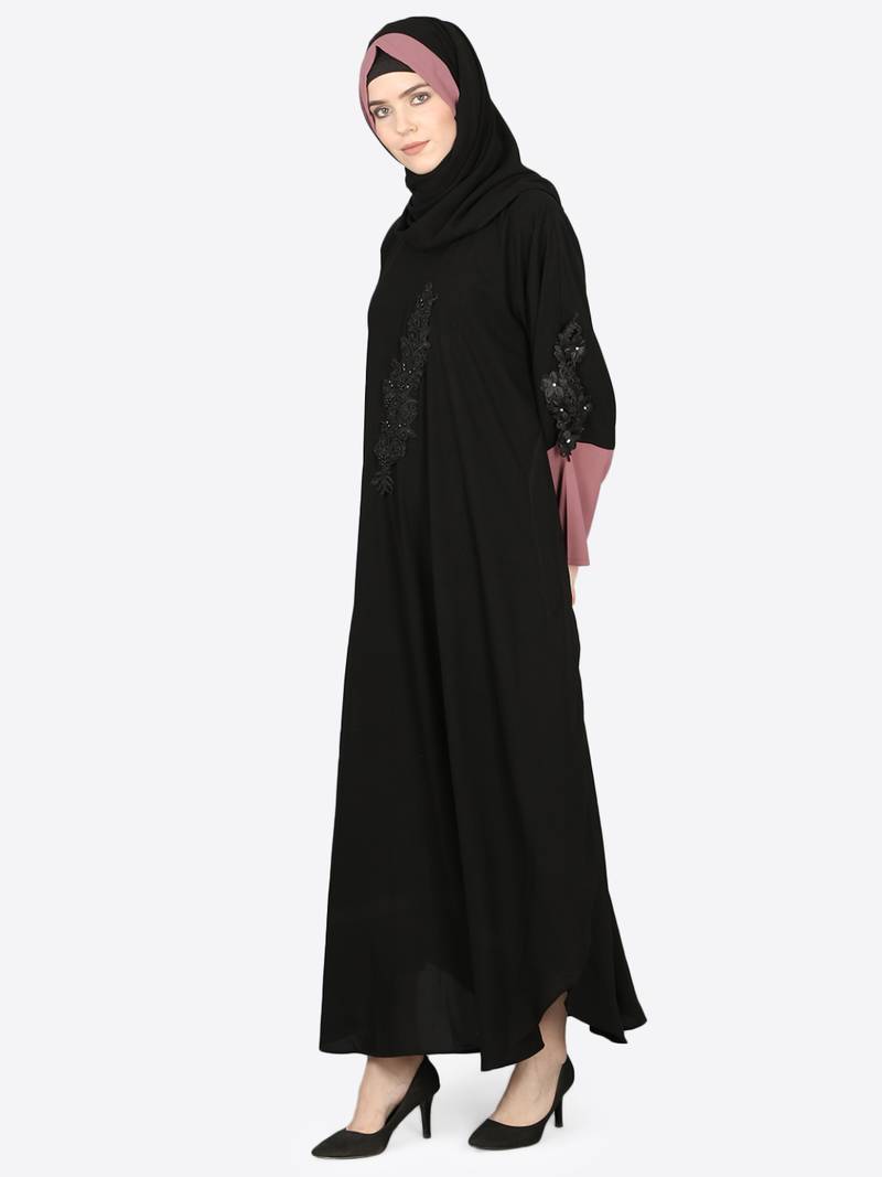 Nazneen Patch Contrst Cuff Black Kaftan