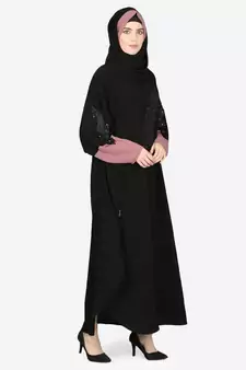Nazneen Patch Contrst Cuff Black Kaftan