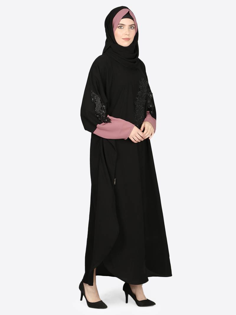 Nazneen Patch Contrst Cuff Black Kaftan