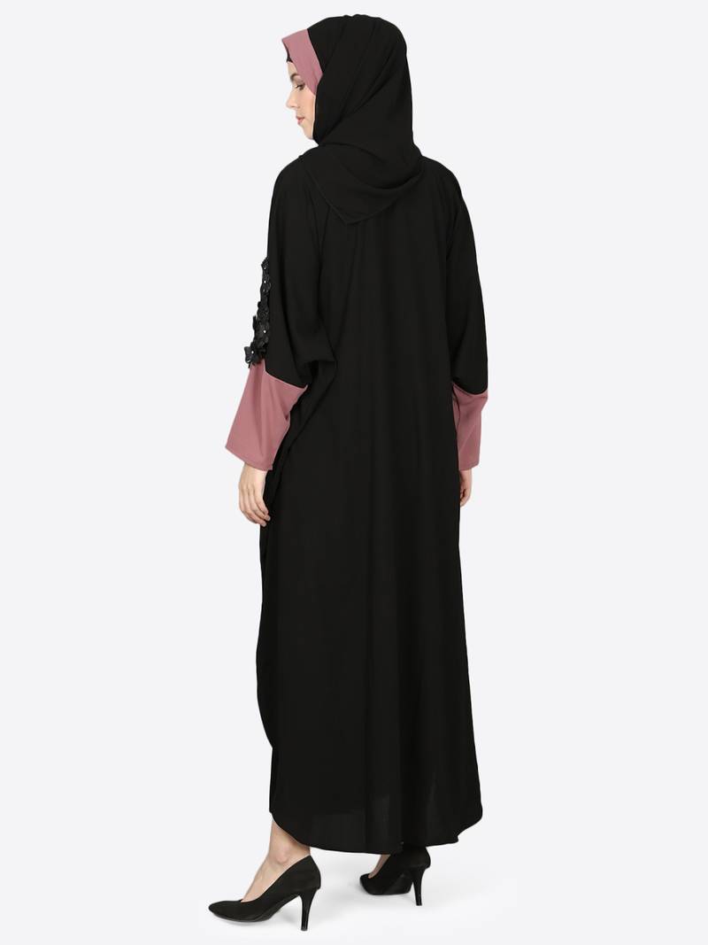 Nazneen Patch Contrst Cuff Black Kaftan