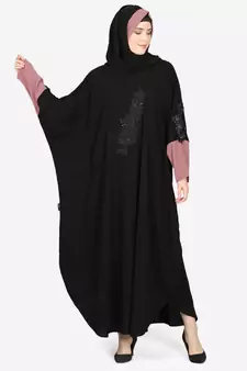 Nazneen Patch Contrst Cuff Black Kaftan