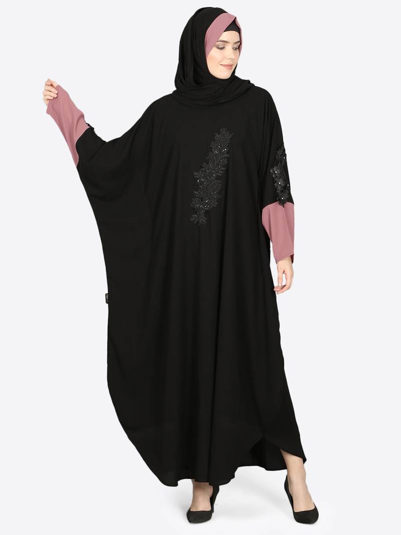 Nazneen Patch Contrst Cuff Black Kaftan