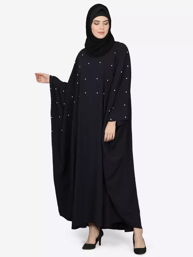 Nazneen Pearl Beaded Black Kaftan