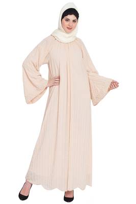 Nazneen Pearls Hand Work Halter Neck Peach Wedding  Abaya 1