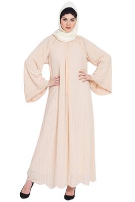 Nazneen Pearls Hand Work Halter Neck Peach Wedding  Abaya 2