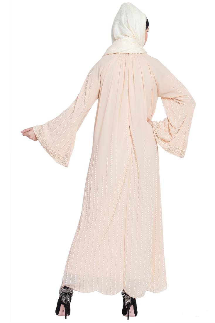 Nazneen Pearls Hand Work Halter Neck Peach Wedding  Abaya