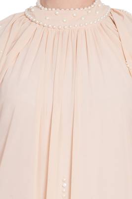 Nazneen Pearls Hand Work Halter Neck Peach Wedding  Abaya 6