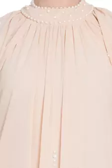 Nazneen Pearls Hand Work Halter Neck Peach Wedding  Abaya