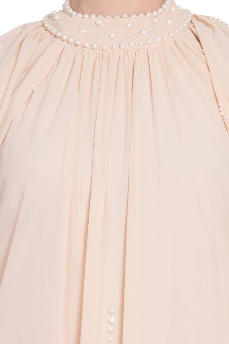 Nazneen Pearls Hand Work Halter Neck Peach Wedding  Abaya