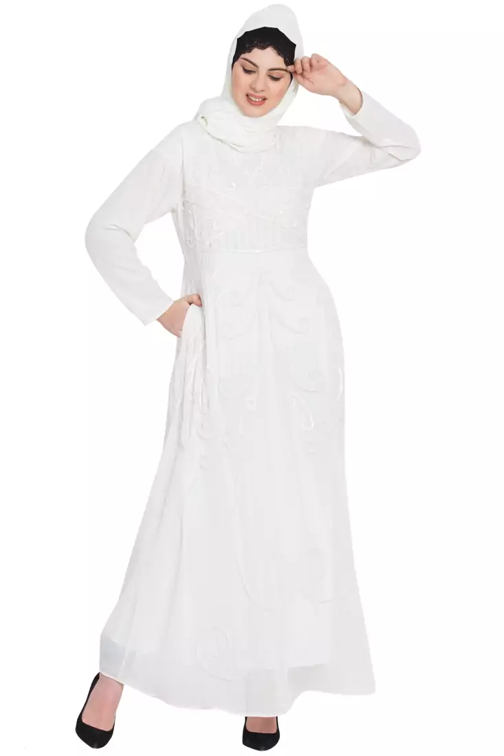 Nazneen Hand Embroidered Off White Wedding Abaya