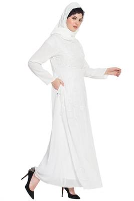Nazneen Hand Embroidered Off White Wedding Abaya 3