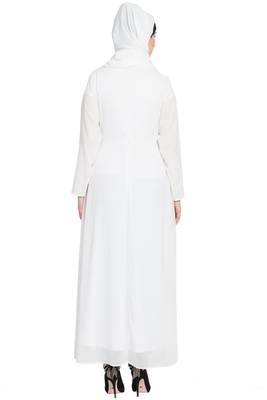 Nazneen Hand Embroidered Off White Wedding Abaya 4