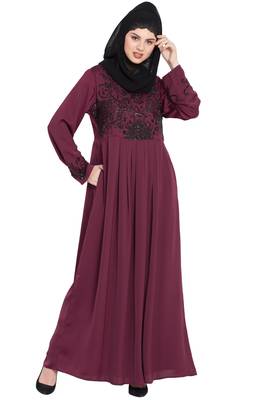 Nazneen Hand Embroidered Wine Party Abaya 1