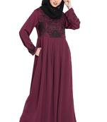 Nazneen Hand Embroidered Wine Party Abaya