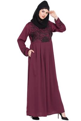 Nazneen Hand Embroidered Wine Party Abaya 3