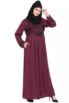 Nazneen Hand Embroidered Wine Party Abaya