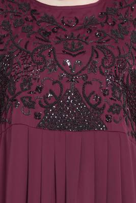 Nazneen Hand Embroidered Wine Party Abaya 4