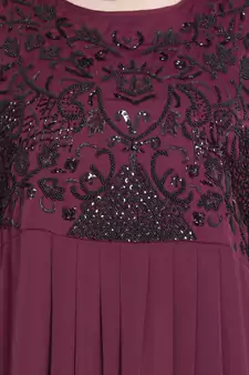 Nazneen Hand Embroidered Wine Party Abaya