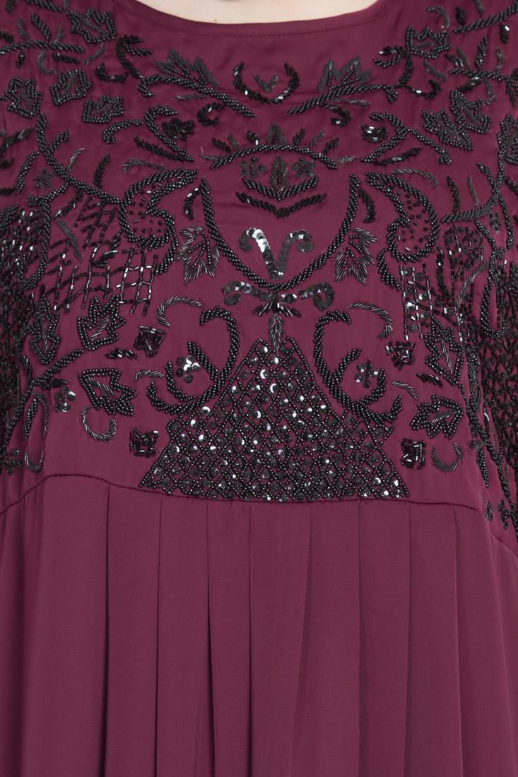 Nazneen Hand Embroidered Wine Party Abaya