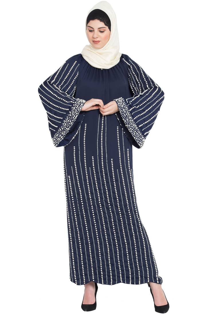 Nazneen Full Hand Work Pearls Embellished Wedding Abaya