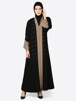 Nazneen Contrast Band, Cuff Pearls Beaded Dubai Kaftan 1