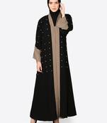 Nazneen Contrast Band, Cuff Pearls Beaded Dubai Kaftan