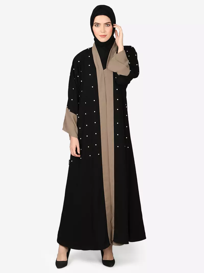 Nazneen Contrast Band, Cuff Pearls Beaded Dubai Kaftan